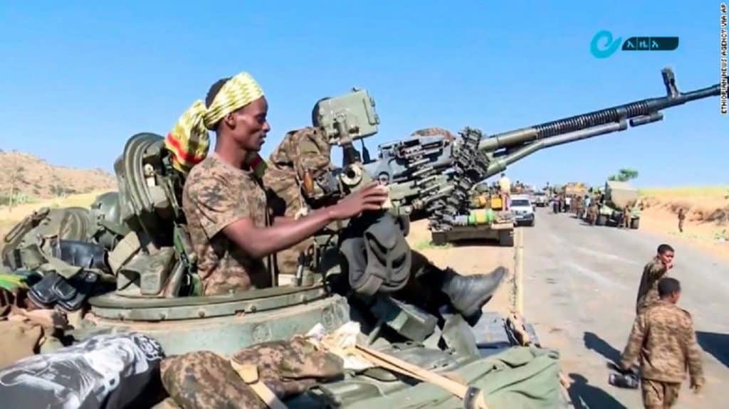 Ethiopian military near the border of Tigray
