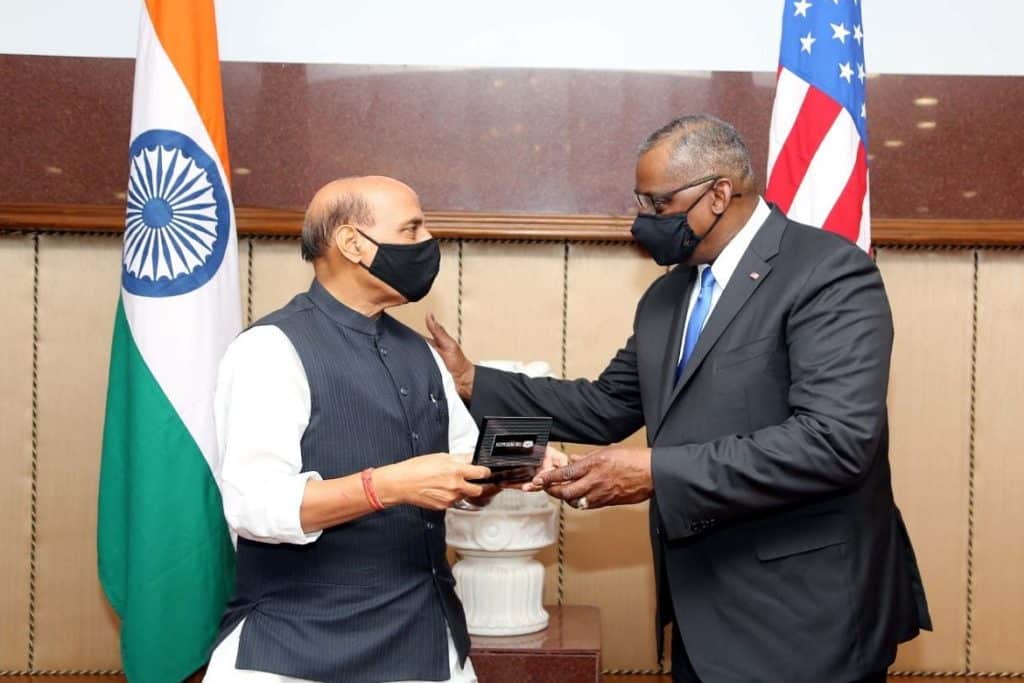 US Secretary of Defense Lloyd Austin with Defence Minister Rajnath Singh
