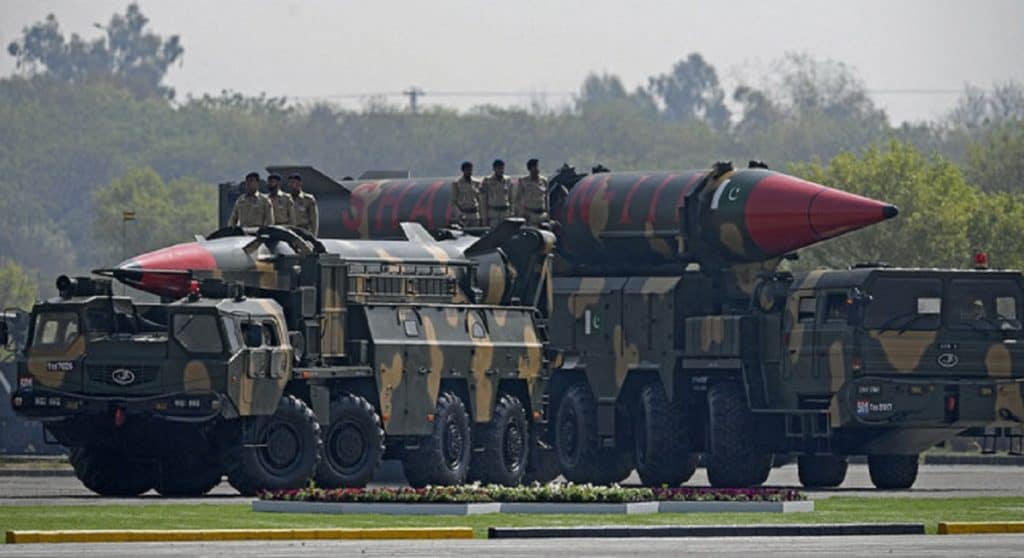 Pakistan's military vehicles carry ballistic missiles